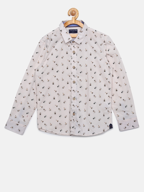 

SCULLERS Boys Off-White Regular Fit Printed Casual Shirt
