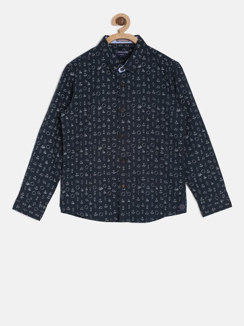 

SCULLERS Boys Navy Blue Regular Fit Printed Casual Shirt