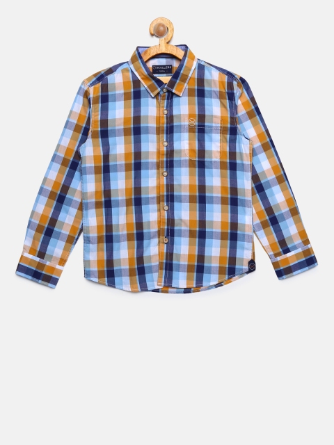 

SCULLERS Boys Blue & Brown Regular Fit Checked Casual Shirt
