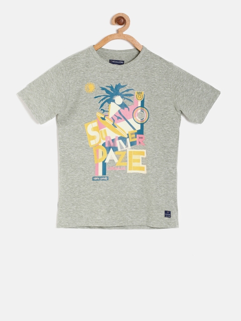 

SCULLERS Boys Grey Printed Round Neck T-shirt