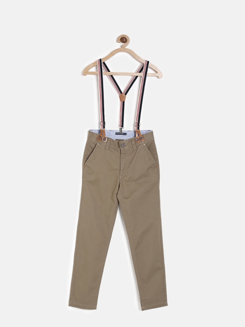 

SCULLERS Boys Olive Green Solid Regular Trousers