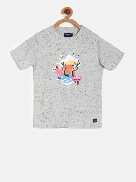 

SCULLERS Boys Grey Printed Round Neck T-shirt