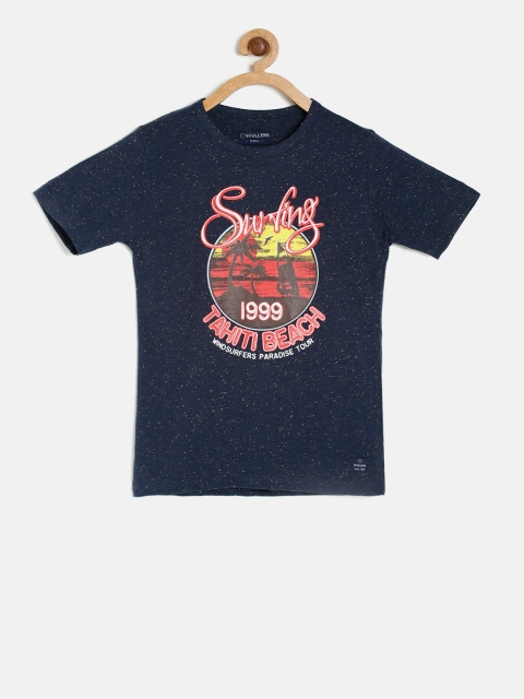 

SCULLERS Boys Navy Blue Printed Round Neck T-shirt