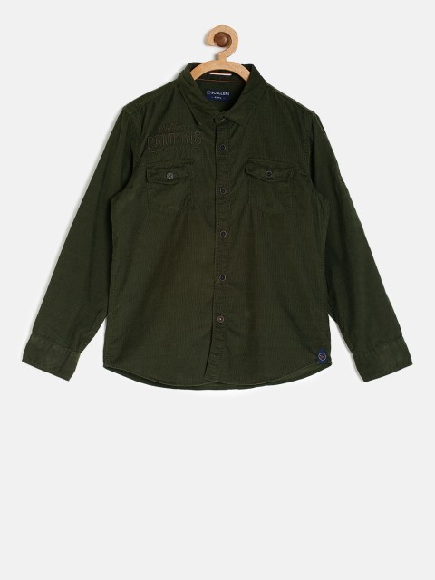 

SCULLERS Boys Olive Green Regular Fit Solid Casual Shirt