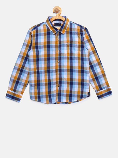 

SCULLERS Boys Blue & Yellow Regular Fit Checked Casual Shirt