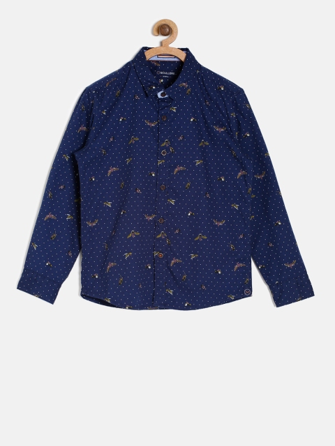 

SCULLERS Boys Navy Blue Regular Fit Printed Casual Shirt