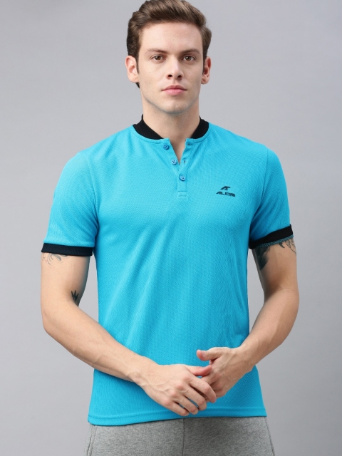 

Alcis Men Blue Solid Mandarin Collar T-shirt