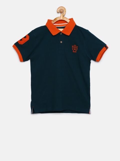 

SCULLERS Boys Navy Blue Solid Polo Collar T-shirt