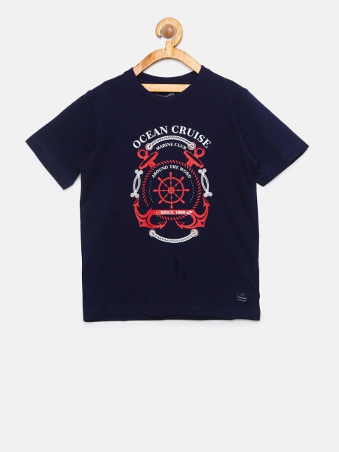

SCULLERS Boys Navy Blue Printed Round Neck T-shirt