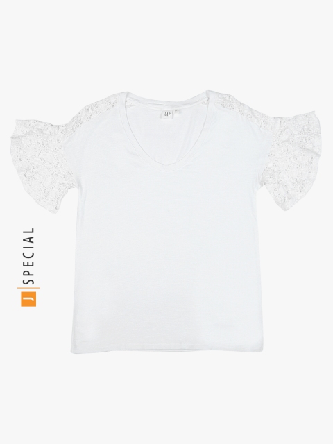 

GAP Women's Crochet Lace Flutter Sleeve T-Shirt, White