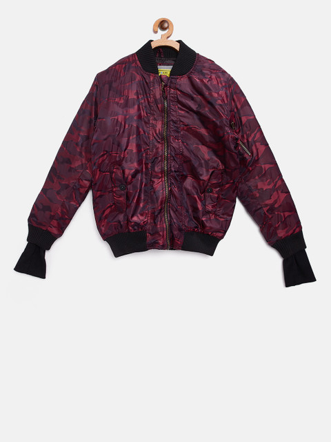 

Gini and Jony Boys Burgundy Printed Bomber Jacket
