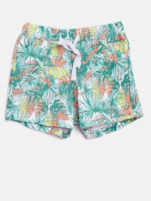 

Gini and Jony Boys Sea Green & Orange Tropical Print Regular Fit Shorts