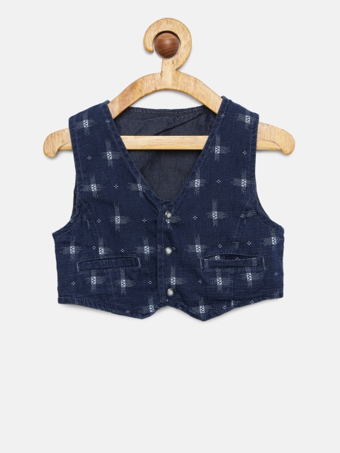 

Gini and Jony Boys Navy Blue Printed Pure Cotton Waistcoat