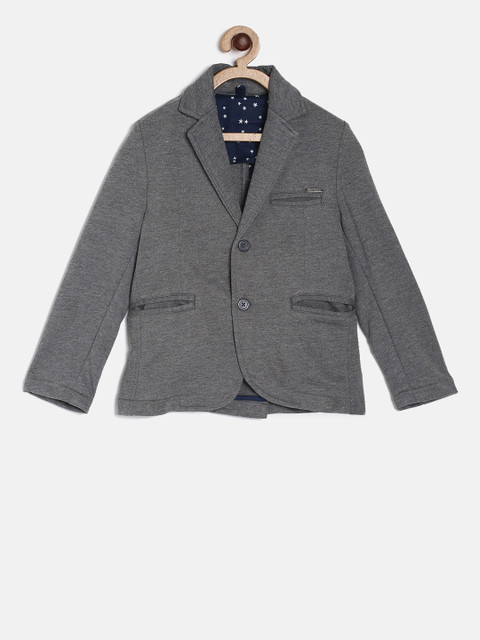 

Gini and Jony Boys Grey-Melange Solid Single-Breasted Solid Blazer
