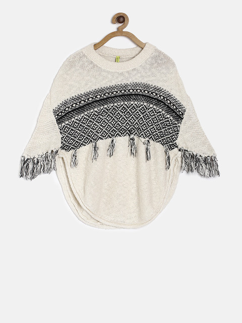 

Gini and Jony Girls Beige & Black Self Design Poncho