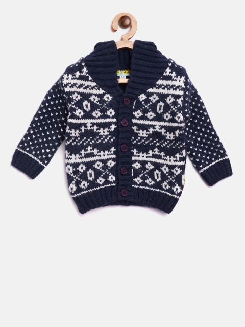 

Gini and Jony Boys Navy Blue & White Fair Isle Patterned Cardigan