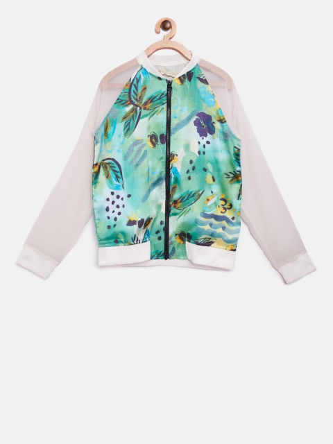 

Gini and Jony Girls Green & Off-White Printed Bomber