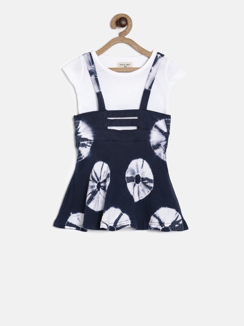 

Gini and Jony Girls Navy Blue & White Solid T-shirt with Skirt