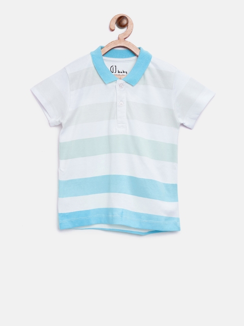 

Gini and Jony Boys White & Blue Striped Polo Collar T-shirt