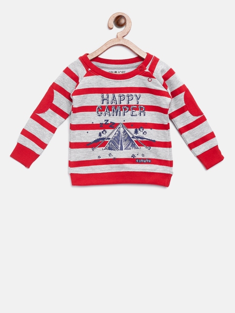 

Gini and Jony Boys Red & Grey Melange Striped Sweatshirt with Printed Detail