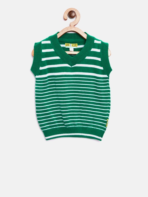 

Gini and Jony Boys Green & White Striped Sweater Vest