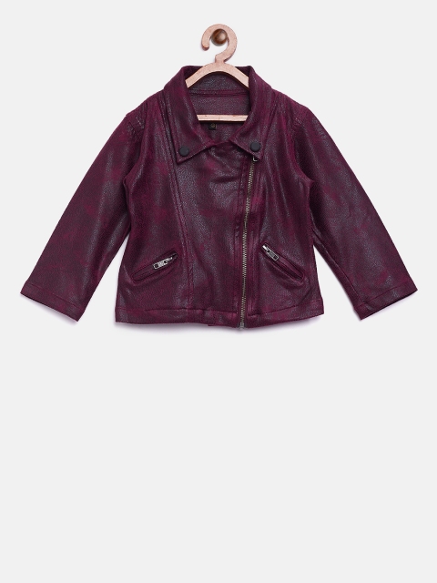 

Gini and Jony Girls Burgundy Textured Asymmetric Closure Biker Jacket