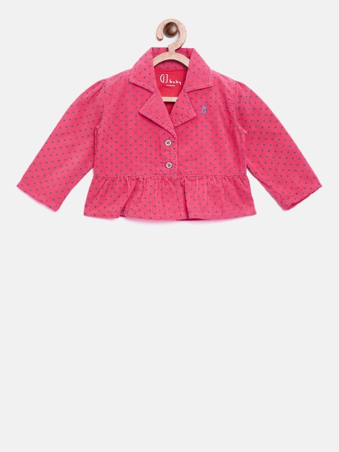 Gini and Jony Girls Pink & Teal Blue Printed Corduroy Tailored Jacket