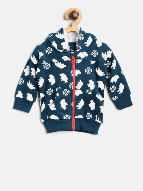 

Gini and Jony Boys Teal Blue & Off-White Printed Hooded Sweatshirt