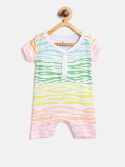 

Gini and Jony Boys White & Green Printed Romper