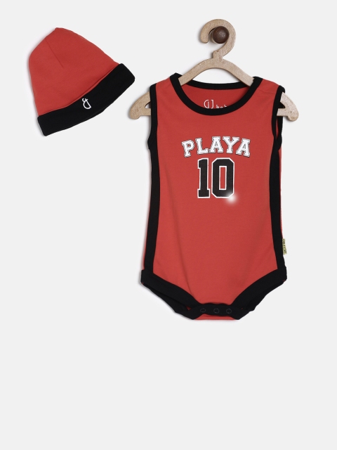 

Gini and Jony Boys Red Printed Bodysuits