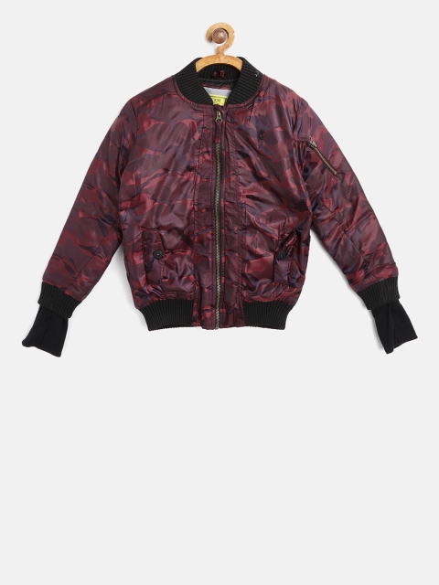 

Gini and Jony Boys Maroon & Burgundy Camouflage Pattern Bomber Jacket