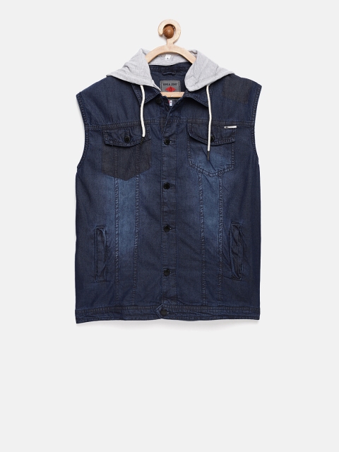 

Gini and Jony Boys Navy Blue Solid Sleeveless Denim Jacket