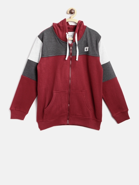 

Gini and Jony Boys Maroon & Grey Colourblocked Hooded Sweatshirt