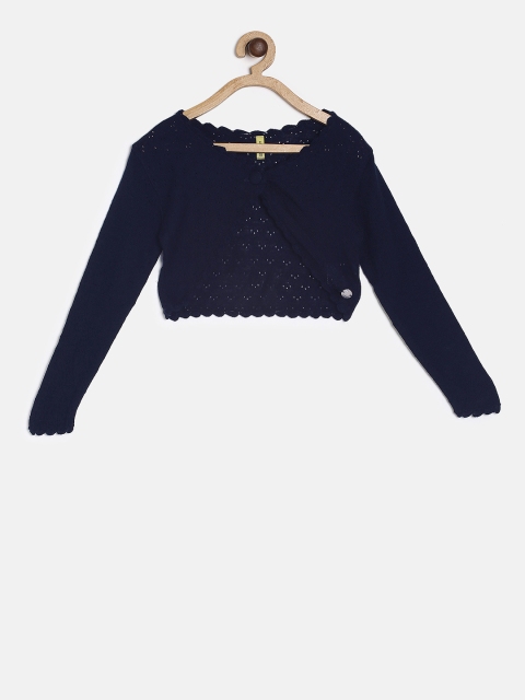 

Gini and Jony Navy Blue Solid Button Shrug