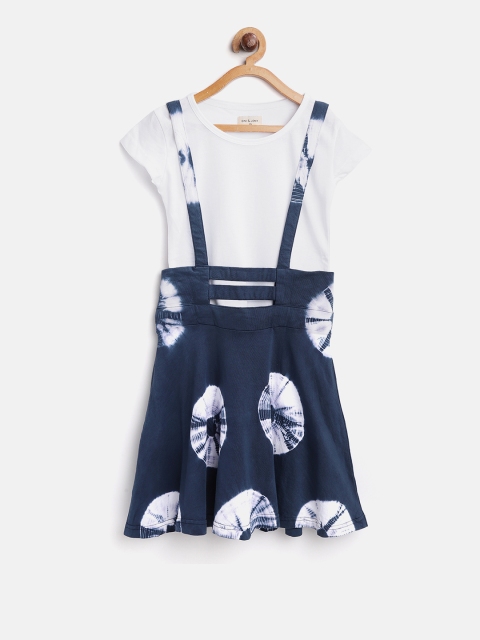 

Gini and Jony Girls Navy Blue & White Solid T-shirt with Skirt