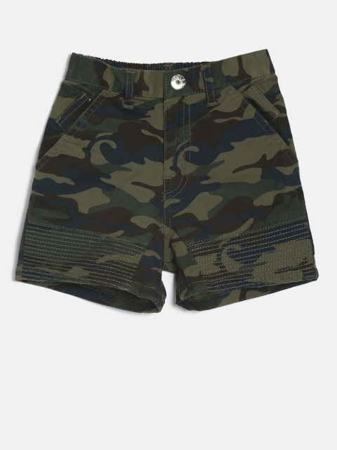 

Gini and Jony Boys Olive Green Camouflage Printed Regular Fit Shorts