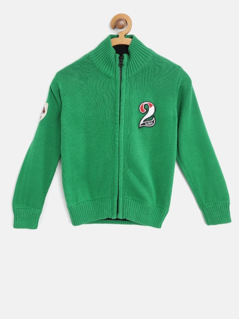 

Gini and Jony Boys Green Solid Cardigan With Applique Detail