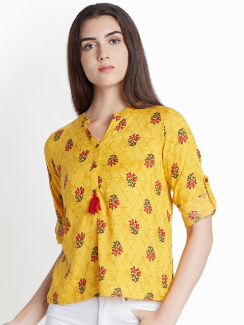 

AKKRITI BY PANTALOONS Women Mustard Printed High-Low Top