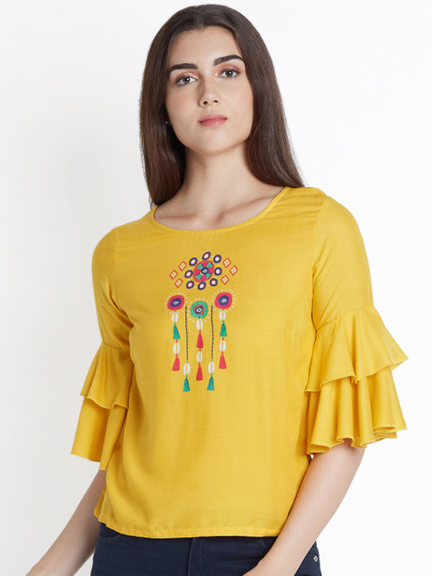 

AKKRITI BY PANTALOONS Women Mustard Printed Top