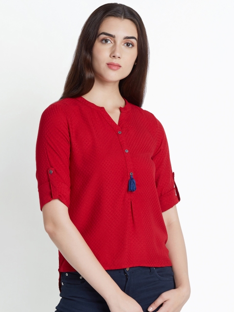 

AKKRITI BY PANTALOONS Women Red Self Design High-Low Top