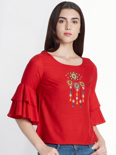 

AKKRITI BY PANTALOONS Women Red Printed Top