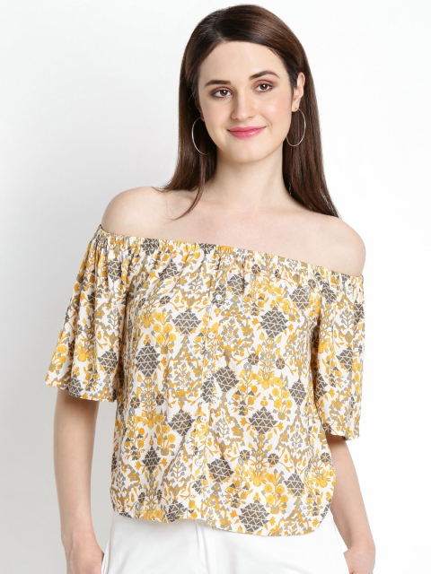

AKKRITI BY PANTALOONS Women Mustard Printed Bardot Top
