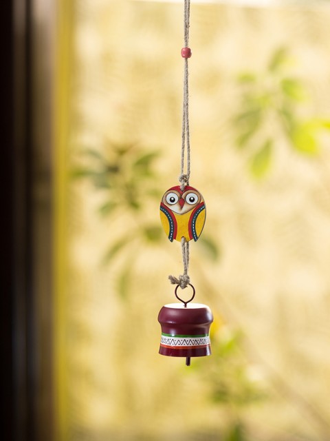 

ExclusiveLane Multicoloured Owl Motif Decorative Hanging Metal Wind Chime, Multi
