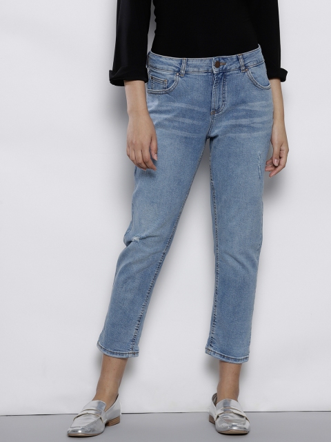 

DOROTHY PERKINS Women Blue Regular Fit Low Distress Cropped Stretchable Jeans