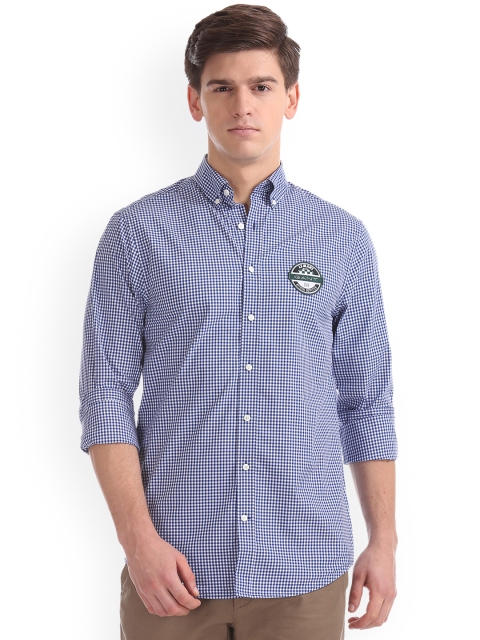 

GANT Men Blue & Blue Regular Fit Checked Casual Shirt