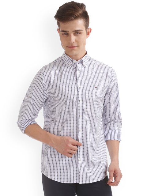 

GANT Men White & Blue Regular Fit Printed Casual Shirt