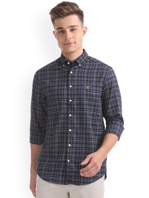

GANT Men Blue & Blue Regular Fit Checked Casual Shirt
