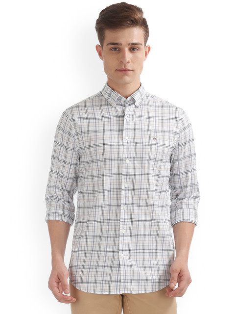 

GANT Men White & Blue Regular Fit Checked Casual Shirt