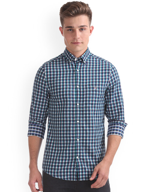 

GANT Men Blue & Blue Slim Fit Checked Casual Shirt
