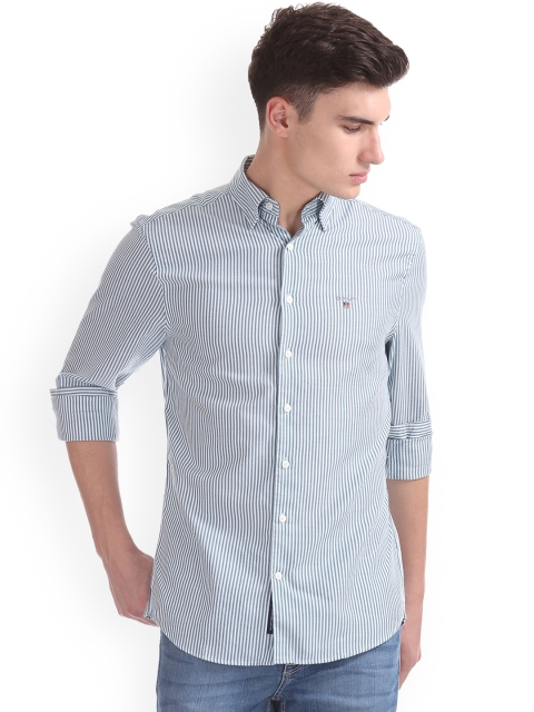 

GANT Men Green & White Regular Fit Striped Casual Shirt